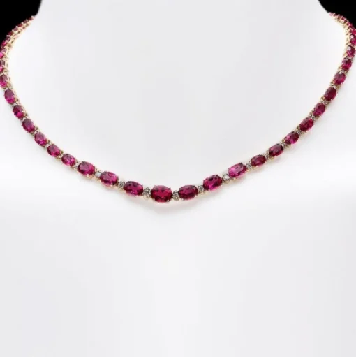 Pink Tourmaline and Diamond SET, 27.4ctw Necklace & 7.45ctw Earrings in 14K Gold, STUNNING!
