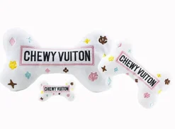 Plush Parody Pet Chew Bone White Chewy Vuiton Bones for Dogs with Speaker Inside