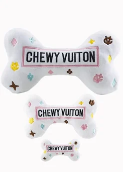 Plush Parody Pet Chew Bone White Chewy Vuiton Bones for Dogs with Speaker Inside