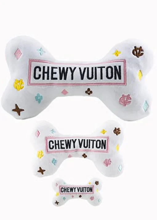 Plush Parody Pet Chew Bone White Chewy Vuiton Bones for Dogs with Speaker Inside