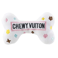 Plush Parody Pet Chew Bone White Chewy Vuiton Bones for Dogs with Speaker Inside