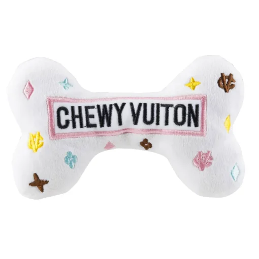 Plush Parody Pet Chew Bone White Chewy Vuiton Bones for Dogs with Speaker Inside