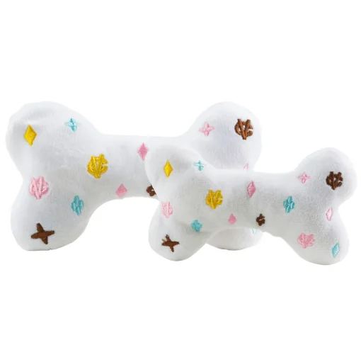 Plush Parody Pet Chew Bone White Chewy Vuiton Bones for Dogs with Speaker Inside