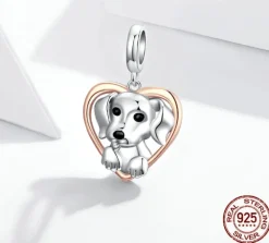 Puppies in Hearts Charms/Pendants Sterling Silver Fits Pandora Style Bracelets