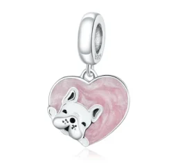 Puppies in Hearts Charms/Pendants Sterling Silver Fits Pandora Style Bracelets