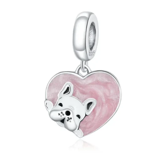 Puppies in Hearts Charms/Pendants Sterling Silver Fits Pandora Style Bracelets