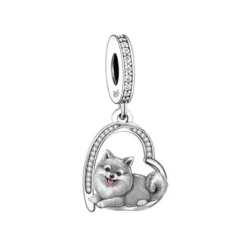 Puppies in Hearts Charms/Pendants Sterling Silver Fits Pandora Style Bracelets