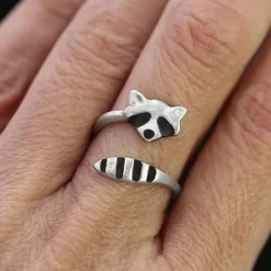 Raccoon Ring Silver Open Design, Cute!