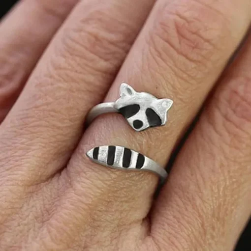 Raccoon Ring Silver Open Design, Cute!