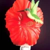 Ruby Red Hibiscus and Hummingbird Night Light-Handpainted by Ibis and Orchid