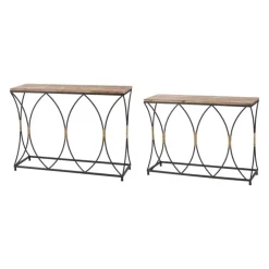 Set of 2 Fisher Island Wood & Metal Console Tables