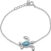 Single Turtle Larimar Sterling Silver Chain Bracelet 7"