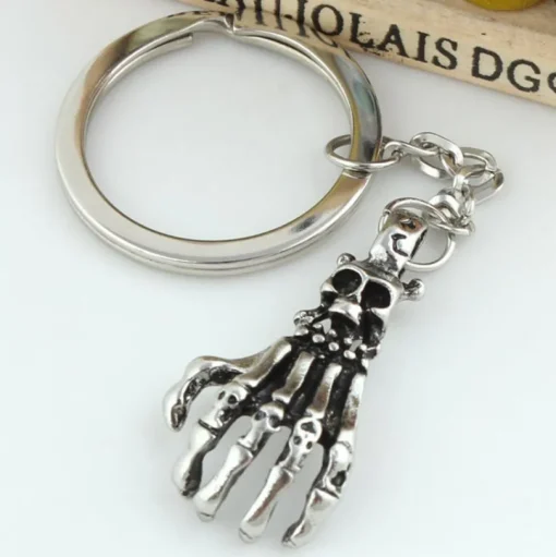 Sparkling Skull Keyring and Punk Style Hand-Bone with Claws-Scary Cute!