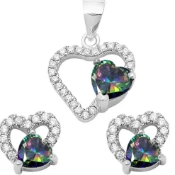 Special Buy! Sterling Silver Double Heart Sets Cubic Zirconia and Simulated Gemstones