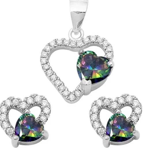 Special Buy! Sterling Silver Double Heart Sets Cubic Zirconia and Simulated Gemstones