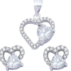 Special Buy! Sterling Silver Double Heart Sets Cubic Zirconia and Simulated Gemstones
