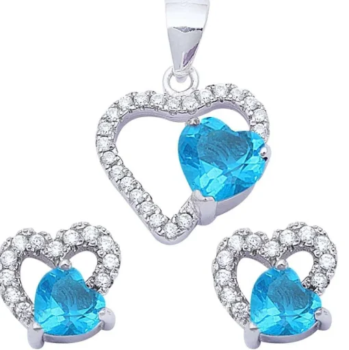 Special Buy! Sterling Silver Double Heart Sets Cubic Zirconia and Simulated Gemstones