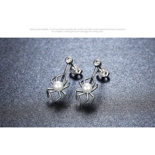 Spider and Pearl Earrings and Ring in Sterling Silver, Adorable!