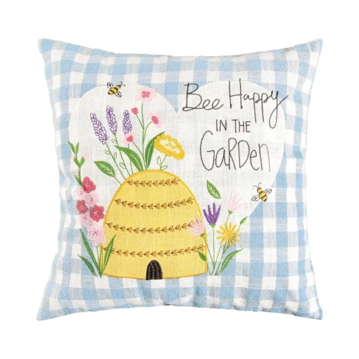 Spring Bee Happy In Blue Throw Pillow*