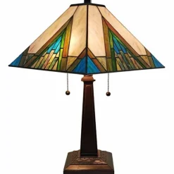 Stained Glass Handcrafted Pyramid Style Two Light Table Lamp