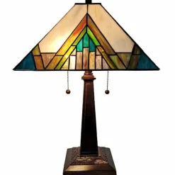 Stained Glass Handcrafted Pyramid Style Two Light Table Lamp