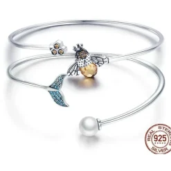 Sterling Silver Bangle Bracelets Gorgeous Blue Fish Tail, Honey Bee, Love and Valentine's Day Gift Ideas Elegant and Unusual!