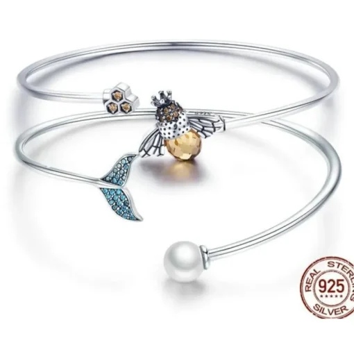 Sterling Silver Bangle Bracelets Gorgeous Blue Fish Tail, Honey Bee, Love and Valentine's Day Gift Ideas Elegant and Unusual!
