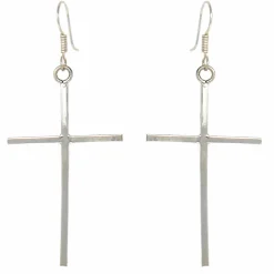 Sterling Silver Cross Drop Earrings Handmade in Mexico