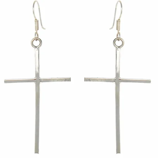 Sterling Silver Cross Drop Earrings Handmade in Mexico