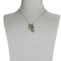 Sterling Silver Enamel Butterfly Necklace with Swarovski Crystal Top of the Line!