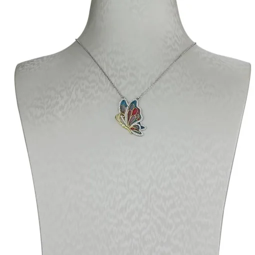 Sterling Silver Enamel Butterfly Necklace with Swarovski Crystal Top of the Line!