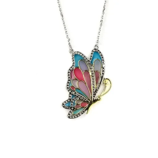 Sterling Silver Enamel Butterfly Necklace with Swarovski Crystal Top of the Line!
