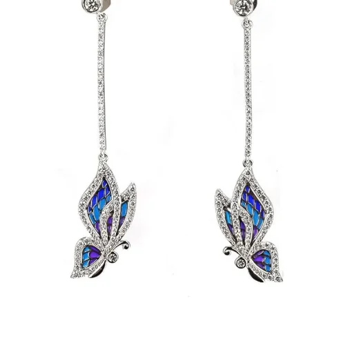 Sterling Silver Enamel Butterfly Necklace with Swarovski Crystal Top of the Line!