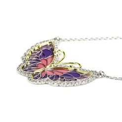 Sterling Silver Enamel Butterfly Necklace with Swarovski Crystal Top of the Line!