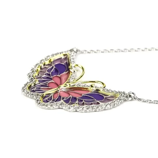 Sterling Silver Enamel Butterfly Necklace with Swarovski Crystal Top of the Line!