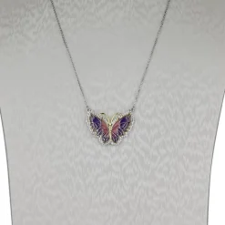 Sterling Silver Enamel Butterfly Necklace with Swarovski Crystal Top of the Line!
