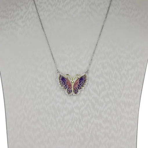 Sterling Silver Enamel Butterfly Necklace with Swarovski Crystal Top of the Line!