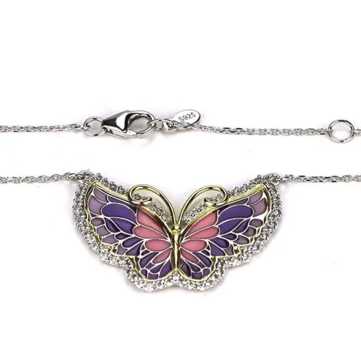Sterling Silver Enamel Butterfly Necklace with Swarovski Crystal Top of the Line!