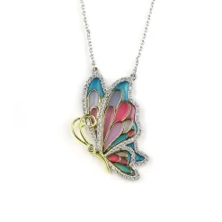 Sterling Silver Enamel Butterfly Necklace with Swarovski Crystal Top of the Line!