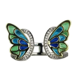 Sterling Silver Enamel Butterfly Necklace with Swarovski Crystal Top of the Line!