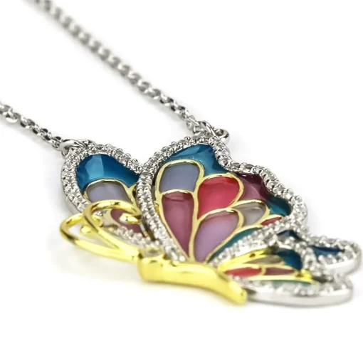 Sterling Silver Enamel Butterfly Necklace with Swarovski Crystal Top of the Line!