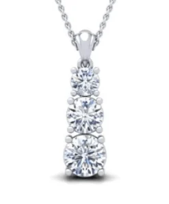 3 Stone Graduated Moissanite Sterling Silver Necklace