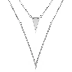 Stunning High End Layered "V" Necklace and Earrings in Sterling Silver with 5A Cubic Zirconia