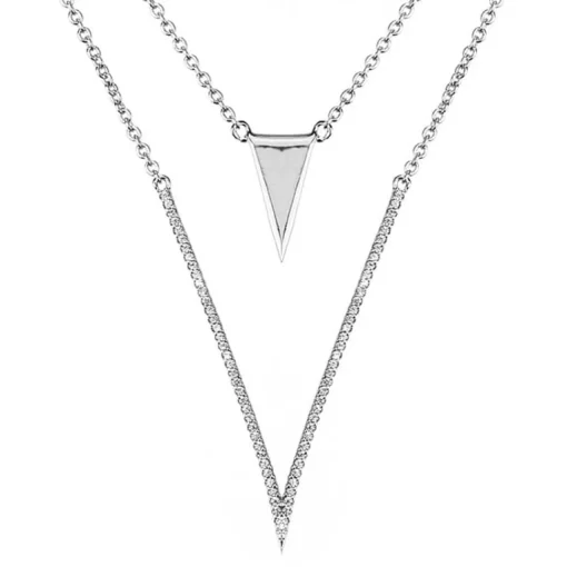 Stunning High End Layered "V" Necklace and Earrings in Sterling Silver with 5A Cubic Zirconia