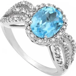 Swiss Blue Topaz and Diamond 3 Shoulder Ring, Classic Beauty!