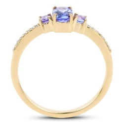 Tanzanite and Diamond 3 Stone Ring in Solid 14K Yellow Gold, So Elegant and Dainty!