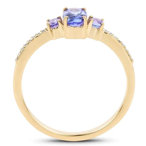 Tanzanite and Diamond 3 Stone Ring in Solid 14K Yellow Gold, So Elegant and Dainty!