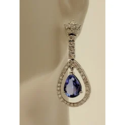 Tanzanite and Diamond Earrings, 14K Gold, Gorgeous and Rare 8ctw Tanzanite & Diamonds in 14K Gold
