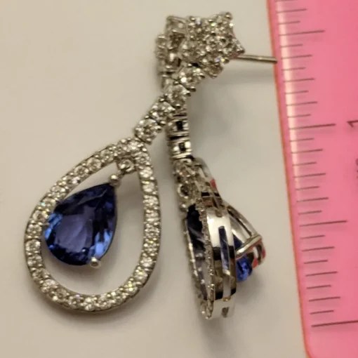 Tanzanite and Diamond Earrings, 14K Gold, Gorgeous and Rare 8ctw Tanzanite & Diamonds in 14K Gold