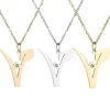 V Stainless Steel Pendant with Green Stone, Rose, White or Yellow Gold Plated